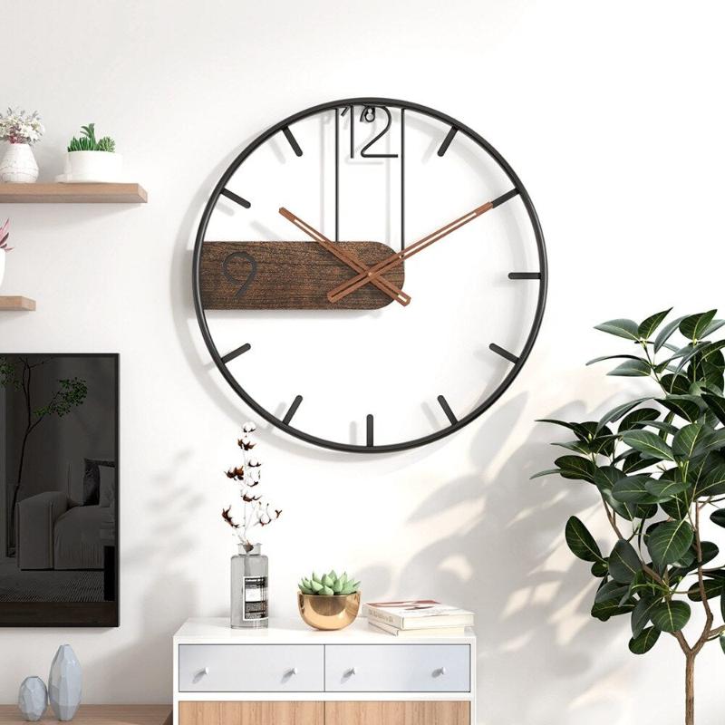 Horloge murale en acier inoxydable et noyer - 50cm